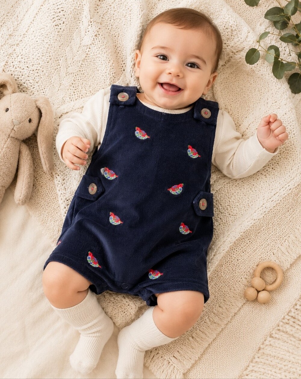 TBBC Critter Jack Keene Jon Jon Embroidered Birds Corduroy NWT 6-12M